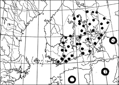 Bild 8. Utbredning hos Lomospilis opis i södra Finland och Baltikum.